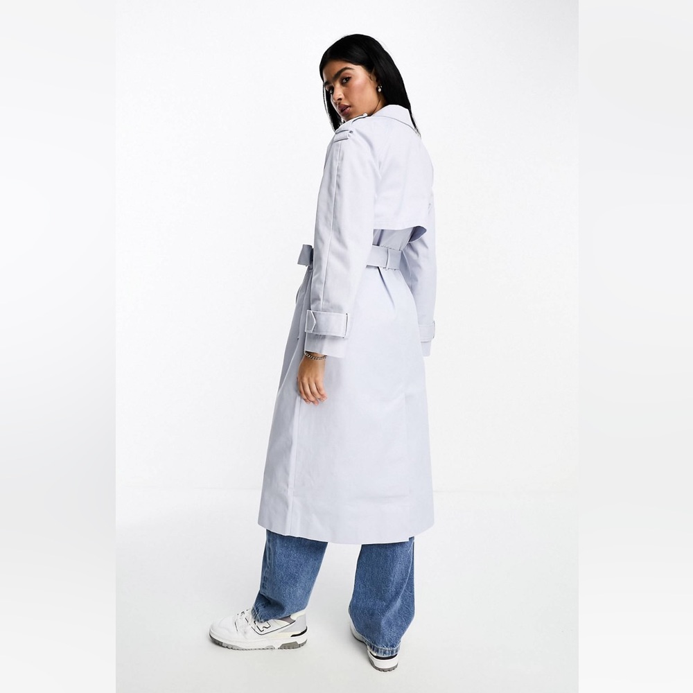 NWT ASOS DESIGN longline trench in pale baby blue SIZE 6